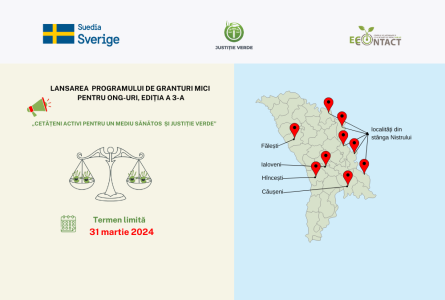 Lansarea apelului de concurs, ediția a treia, în cadrul programului de granturi mici pentru ONG-uri: ”Cetățeni activi pentru un mediu sănătos și justiție verde”