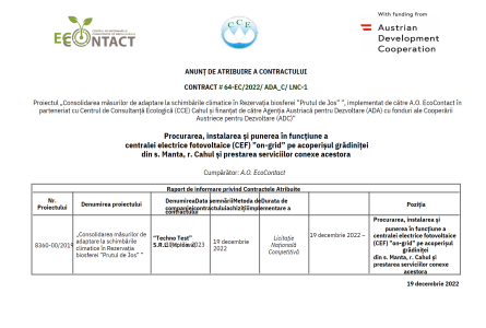 Anunț de atribuire a contractului (Manta)