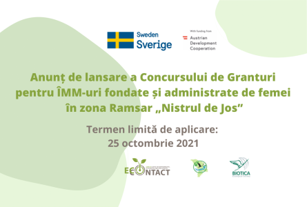 Anunț de lansare a Concursului de Granturi pentru ÎMM-uri fondate și administrate de femei în zona Ramsar „Nistrul de Jos”