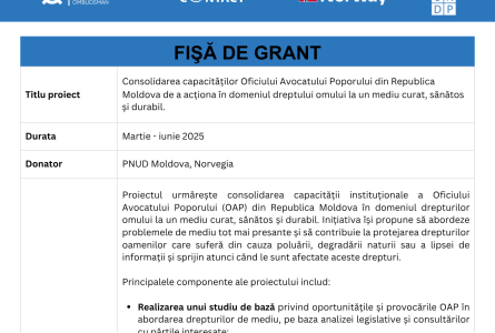 Consolidarea capacităților OAP de a acționa în domeniul dreptuluiomului la un mediu curat, sănătos și durabil