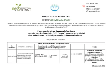 Anunț de atribuire a contractului (Slobozia Mare)